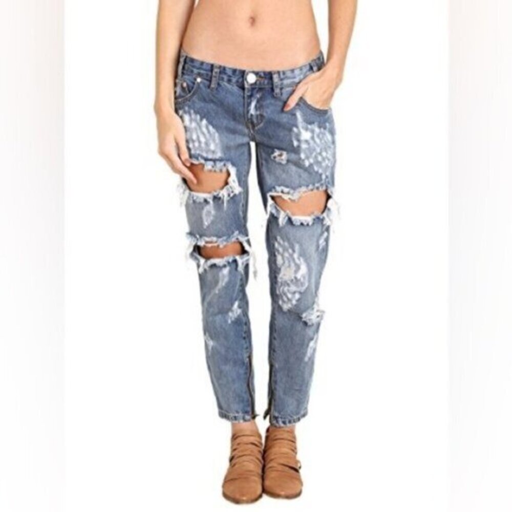 One Teaspoon Jeans Freebirds Skinny Straight Distressed Ankle Zip Denim